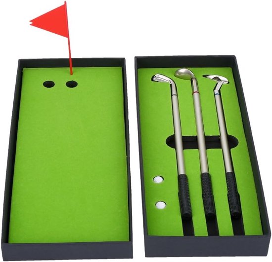 Golf pennenset - mini desktop golfbalpen - cadeauset - inclusief mini golf balpen en vlag - schrijfwaren - decoraties voor golf-fans - perfect cadeau voor golfers van Merkloos