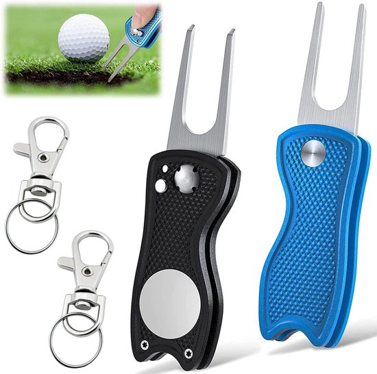 Golf Pitch Fork Set - 2 Stuks Divot Reparatie Gereedschap met Ball Marker - Roestvrijstalen Golfaccessoires voor Buitenactiviteiten en Cadeaus voor Golfliefhebbers
