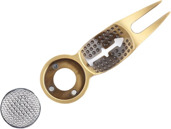 Golf Pitchfork - Reparatie Vork - Baan Onderhoud - 3-in-1 Ontwerp - 9 x 3 cm - Goud van GOLF
