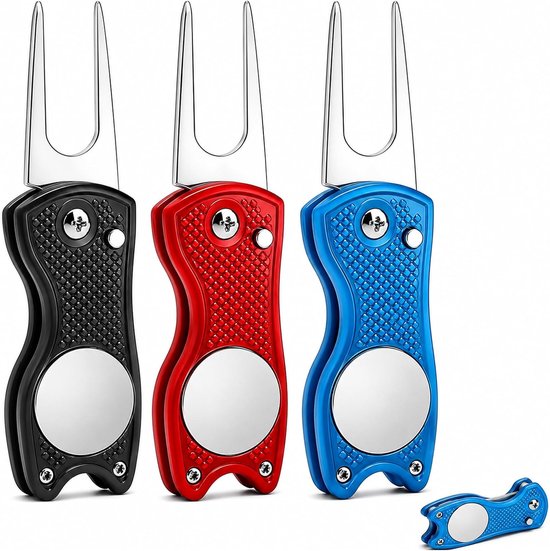 Golf-pitchvork set - 3 stuks - roestvrij staal - opvouwbaar en draagbaar golfreparatiegereedschap - ShopVlot