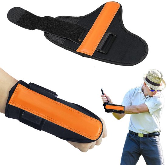 Golf Polsbrace - Premium Golf Swing Trainer - Pols Corrector voor Handpositie - Golf Accessoires voor Beginners - Verstelbaar - PU-Leder - Voor Beginners en Professionals - Oranje/Zwart