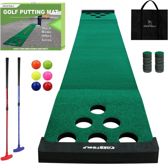 Golf Pong Game Set - Golf Putting Mat - Inclusief 2 Putters - 6 Golfballen - 12 Hole Covers - Golfspel voor Binnen & Buiten - Party Game - Kantoor & Tuin - Short Game Training - Putting Green - Cadeau voor Mannen - Groen - Complete Set van Merkloos
