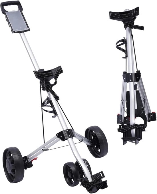 Golf Push Cart - Golf Trolley - Golfen op de baan - Opvouwbaar lichtgewicht ontwerp - 3 wiel - Zilver
