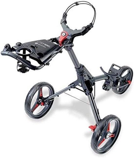 Golf Push Cart - Golfkar - Golfen - Compact vouwbaar - 21 inch - Houtskool/Rood