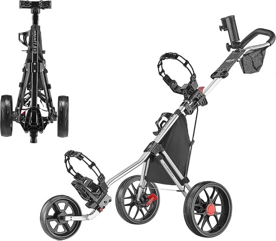 Golf Push Cart - Golftrolley 3 Wielen - Sportieve Uitjes - Lichtgewicht Opvouwbaar - One Size - Zilver