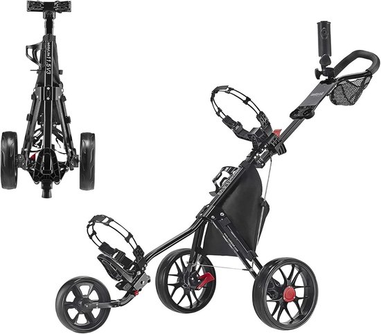 Golf Push Cart - Golftrolley - Golfen - Lichtgewicht en inklapbaar - 3 wielen - Zwart
