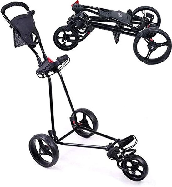 Golf Push Cart - Golftrolley Handkar - Golfen Op De Baan - Opvouwbaar In Eén Seconde - 162 cm - Zwart
