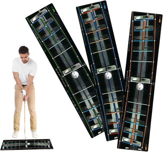 Golf Putter Mat - Oefenmat Golf - Golfvaardigheden Verbeteren - Set van 3 Matten - 81x18 cm - Zwart