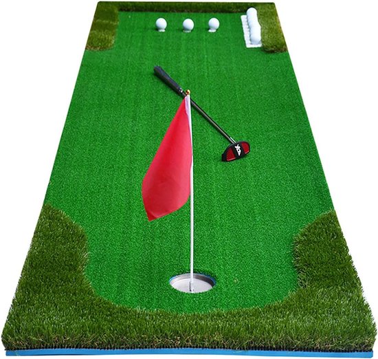 Golf Putting Green - Oefenmat Golf - Golf Techniek Verbeteren - Dubbel Gras Ontwerp - 300 x 75 cm - Groen van GOLF