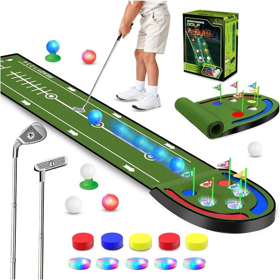 Golf Putting Mat - Indoor Golfspel - Oefenen Thuis - Inclusief LED Ballen - 42 x 33 x 19 cm