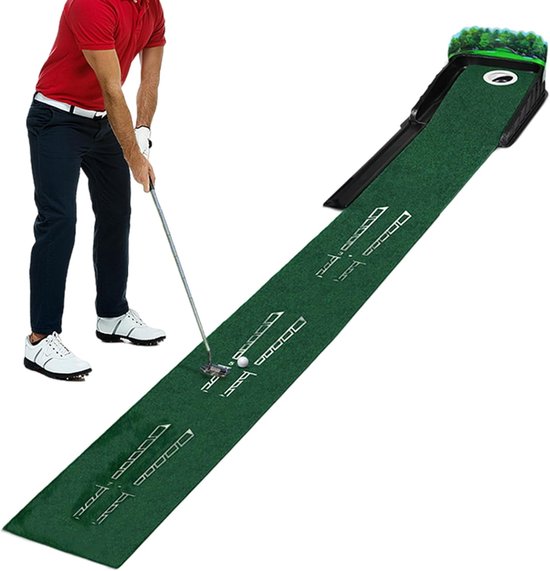 Golf Putting Mat - Indoor Putting Green - Golfvaardigheden Verbeteren - Authentieke Putervaring - 259 cm Lengte - Groen Zwart
