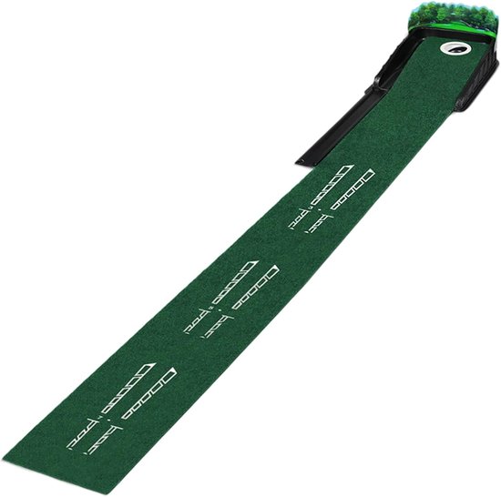 Golf Putting Mat - Oefen Mat - Putting Verbeteren - Automatische Bal Terugkeer - 259 cm Lengte - Groen Zwart van GOLF