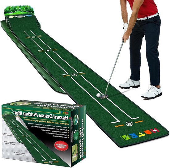 Golf Putting Mat - Oefengreen - Golfvaardigheid Verbeteren - Met Ball Return - 9x9 Voet - Groen