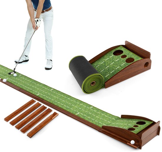 Golf Putting Mat Putting Training Hulpmiddel met Automatische Balterugloop 3 Maten Gaten en 3 Golfballen voor Binnen- en Buitentraining van GOLF