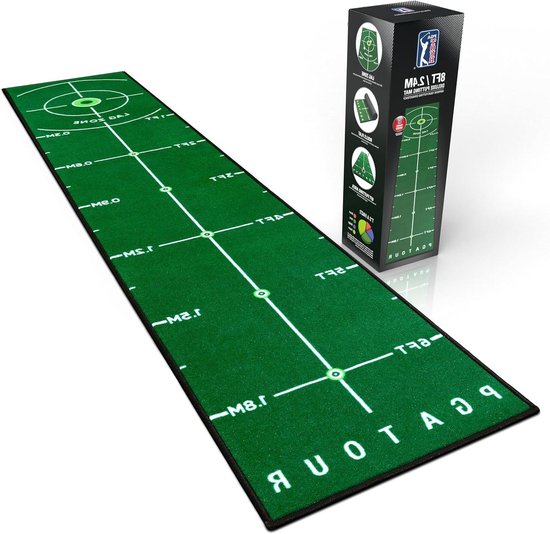 Golf Putting Mat - Trainingsmat Golf - Putting Oefenen - Met Richtlijnen - 240 x 50 cm - Groen
