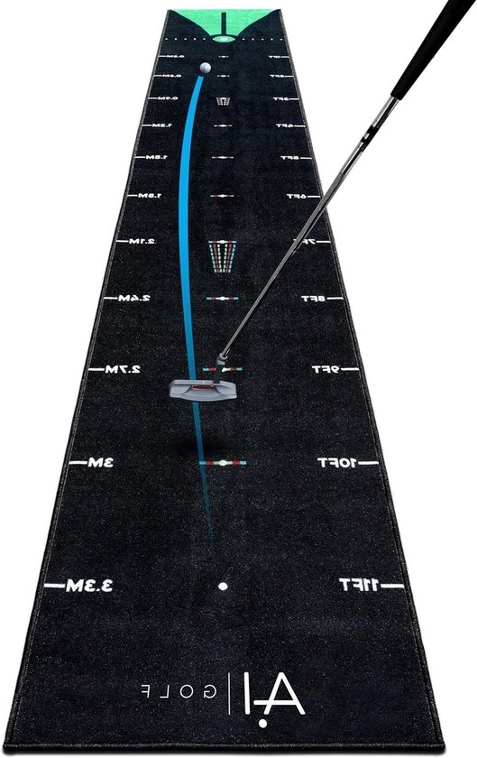 Golf Putting Mat - Trainingsmat Golf - Putting Oefenen - Verstelbare Gewicht Ballen - 43 Meter Lang - Zwart