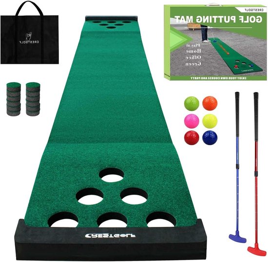 Golf Putting Mat voor Thuis - Ideale Oefenmat met 2 Putters en 6 Golfballen voor Perfecte Putting Techniek van Merkloos