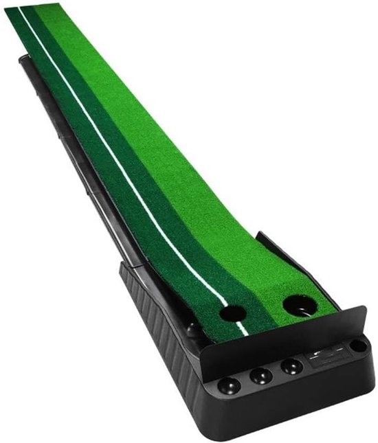 Golf Putting Trainer - Oefenmat Golf - Putting Oefenen - Kogelretoursysteem - 300 x 30 cm - Groen