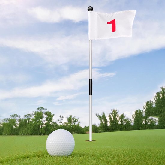 Golf Putting Vlag - Golf Oefen Set - Golf Oefenen - Dubbelzijdig Ontwerp - 493 cm - Wit