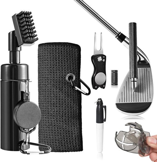 Golf Reinigingsgereedschapsset, Multifunctionele Golfaccessoires, Golfclub, Borstel, Groefreiniger met Golfdoek, Karabijnhaak, Groefslijper voor Racketoppervlakken, Groeven voor Mannen van GOLF