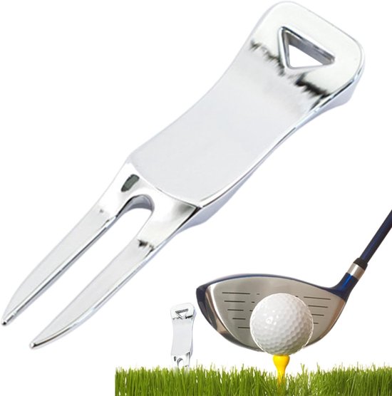 Golf Reparatie Tool - Golfbal Marker Vork - Golfbaan Herstel - Roestvrij Aluminium - 1.5 x 7 cm - Zilver