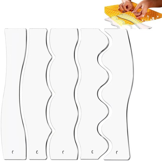 Golf Rulers Set - Golfmalplaatjes - Quilten en Naaien - Golvende Rand - 5 Stuks - Transparant