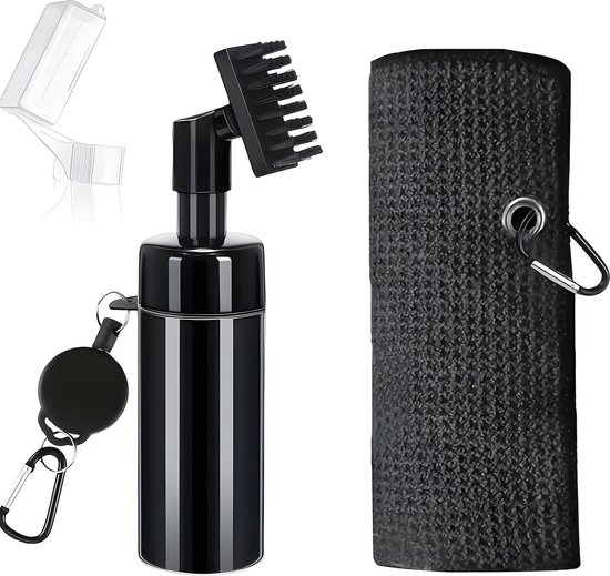 Golf Schoonmaakset – Club Cleaner Borstel met Water Spray Fles & Microfiber Handdoek – Golf Cleaning Brush – Met Clip – Stripe Golf Accessoires bij GolfGigant van Merkloos