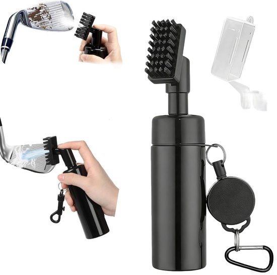 Golf schoonmaakset - Draagbare Golfclubborstelreiniger - Golfclub reinigingsborstel met watersproeier - Golfborstel - Borstel met waterspray - Golf Accessoires - Voor golfbaan en training - Zwart