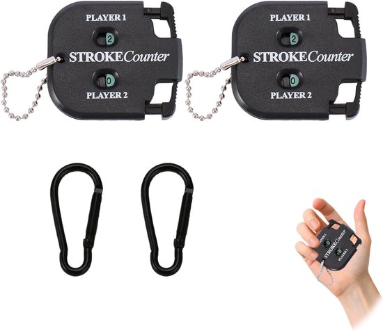 Golf score teller set - 2 pack mini vierkante tellers - met karabijnhaken - ideaal voor 2 spelers - ShopVlot