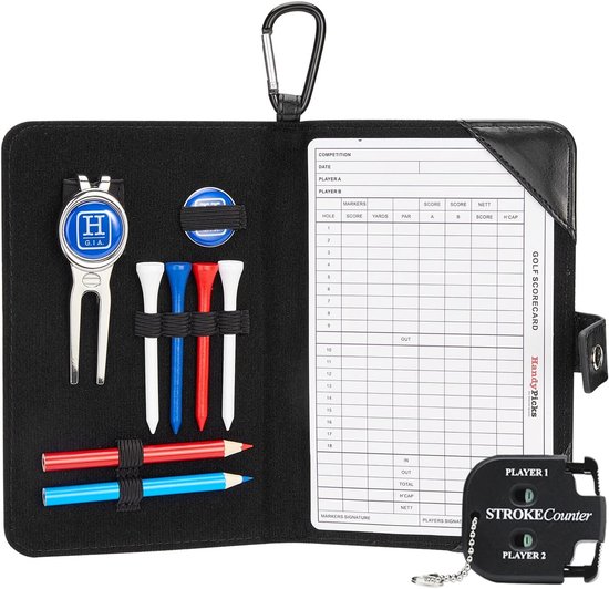 Golf Scorecard Houder en Yardage Book Cover in Echt Leer - Inclusief Divot Repair Tool, Ball Marker, Golf Tees, Scorer, Potlood en Scorekaarten - Perfect Cadeau voor Golf Enthousiastelingen