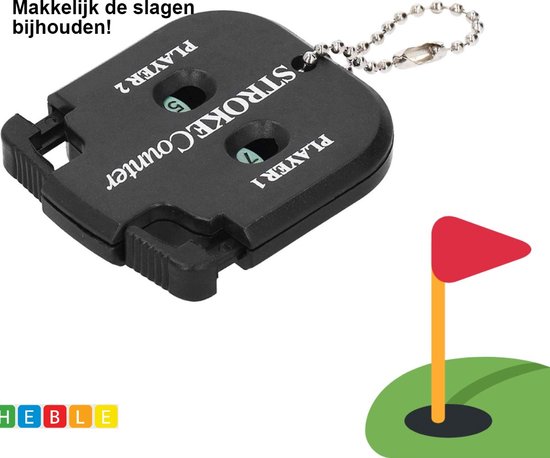 *** Golf Scoreteller - Slagenteller - Handteller, - Scoreteller - Golf accessoire - 2 scores tegelijk bijhouden - Zwart - Sleutelhanger - Sport accessoire - Golfbaan van Heble® *** van Merkloos