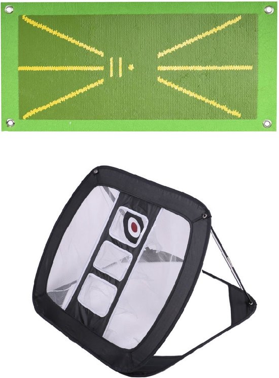 Golf Swing Practice Mat Met Oefenballen en Golf Net - Chipping Net- Divot mat - Golf mat - Impact chipping mat - Golf accessoire voor Indoor & outdoor Training - Golf swing trainer - Golf Trainingsmateriaal-Golf Spullen van Merkloos