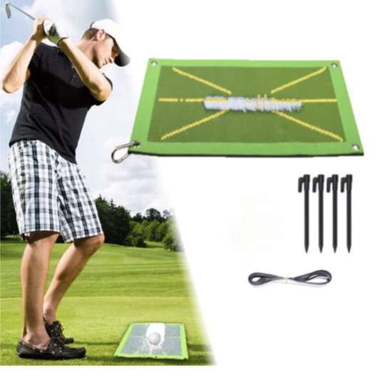 Golf swing trainer complete set incl. golfballen - accessoires mat 50x25 cm - golftrainingsmateriaal tees golfmat oefen afslagmat