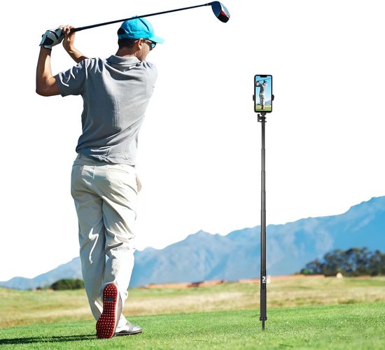 Golf Swing Trainer - Selfie Stick - Training Opname - Met Spike - 47 Inch - Zwart