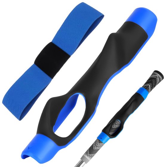 Golf Swing Trainer Set 2-in-1 - Arm Correctie Band & Ergonomische Grip Trainer - Golf Houding Correctie - Spiergeheugen Training - Golf Accessoires - Blauw van Merkloos