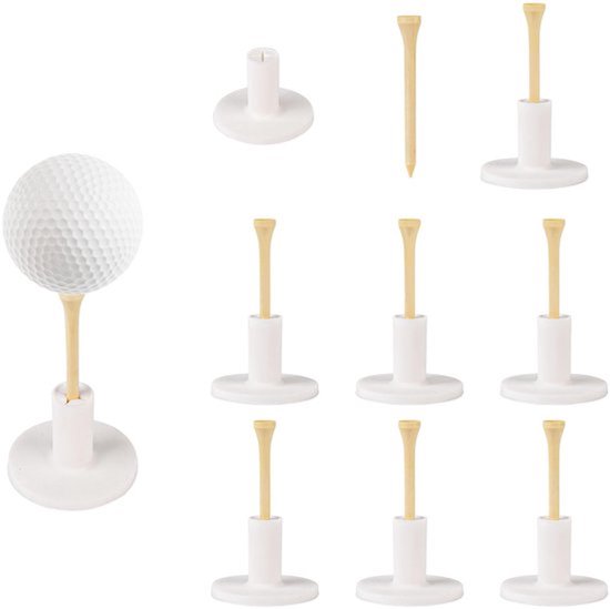 Golf Tee Houder Wit - Rubberen Golf Tee - Houten Bal Spikes - 8 Stuks - 5,3x3,8cm - Voor Driving Range en Oefeningen - Golf Tees
