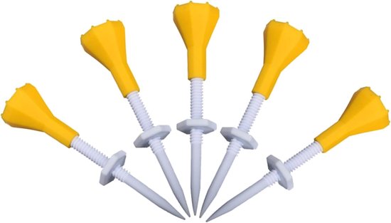 Golf tee set - 5-delig - In hoogte verstelbaar - Verstelbare limiter - Geel