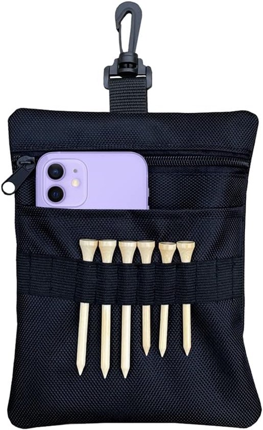 Golf Tee Tasje - Golf Bal Houder - Golf Accessoires - Ritssluiting Ontwerp - Compact Formaat - Zwart van Merkloos