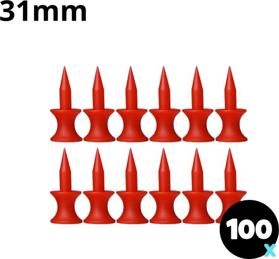 Golf tees - 100 stuks - 31mm - Duurzaam kunststof - Red - Golf accesoires - Golfset - Golftee van OrgaCare