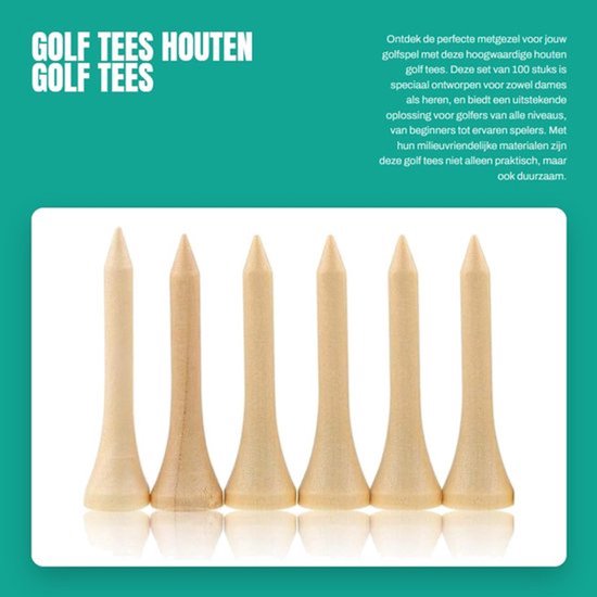 Golf Tees 100 Stuks - Houten Golf Tees - Milieuvriendelijke Golf Accessoires - Herbruikbare Golf Tees - Verstelbaar - Geschikt voor Dames/Heren/Jongeren - Golfaccessoires
