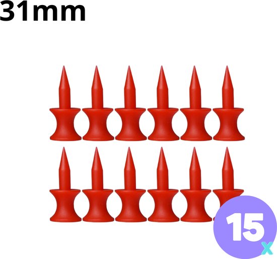Golf tees - 15 stuks - 31mm - Duurzaam kunststof - Red - Golf accesoires - Golfset - Golftee van eagle klubb