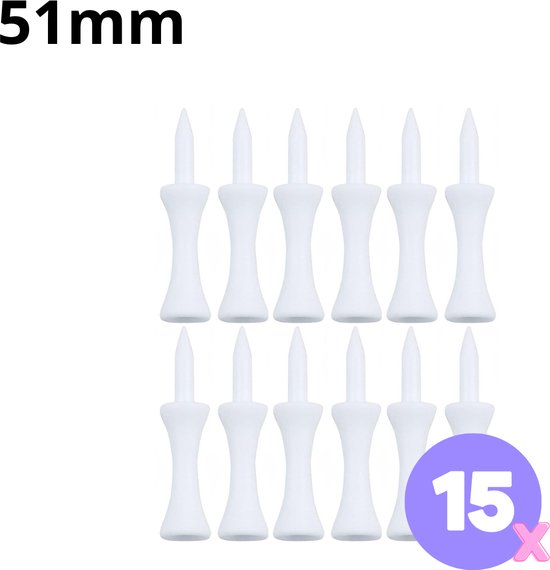 Golf tees - 15 stuks - 51mm - Duurzaam kunststof - White - Golf accesoires - Golfset - Golftee van Evaday