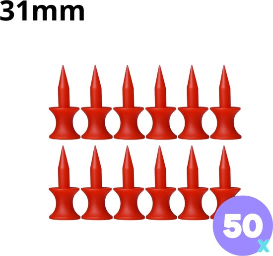 Golf tees - 50 stuks - 31mm - Duurzaam kunststof - Red - Golf accesoires - Golfset - Golftee van BBE Golf