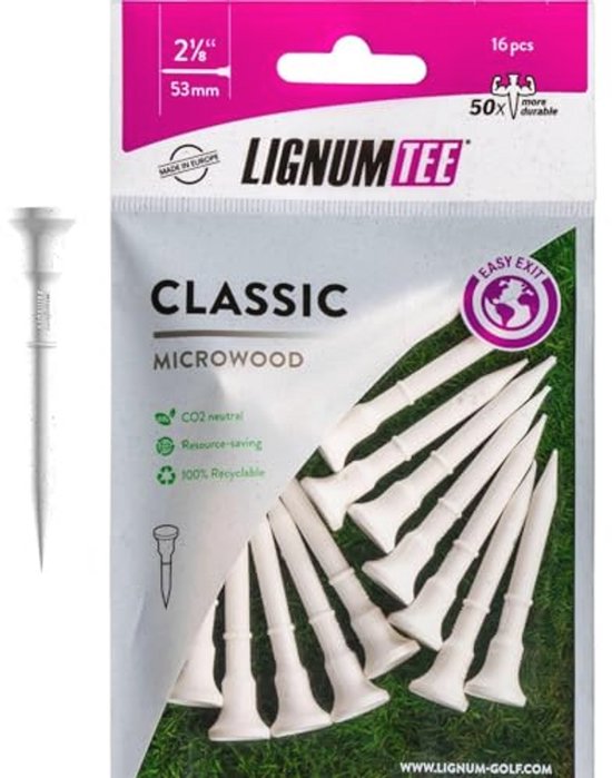 Golf Tees 53 mm - 16 Stuks, Wit, voor Consistente Prestaties