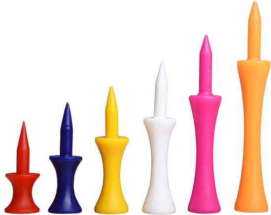 Golf tees 90 stuks - 6 maten en kleuren - duurzaam plastic - ideaal voor driving range - ShopVlot