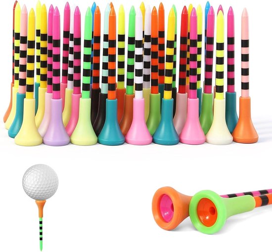 Golf Tees - Golf Accessoires - Afslag en Oefenen - Met Rubberen Top - 60 Stuks 83 mm - Kleurrijk