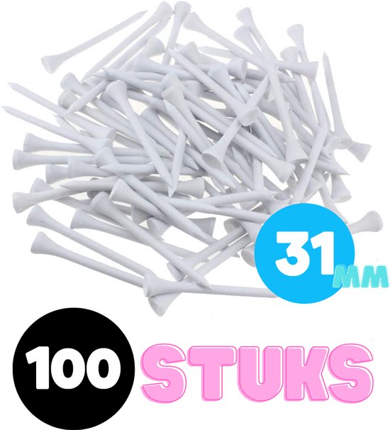 Golf tees hout - 100 stuks - 31mm - Wit - Golf accesoires - Golfset - Golftees - Golftee - Golfaccesoires van Merkloos