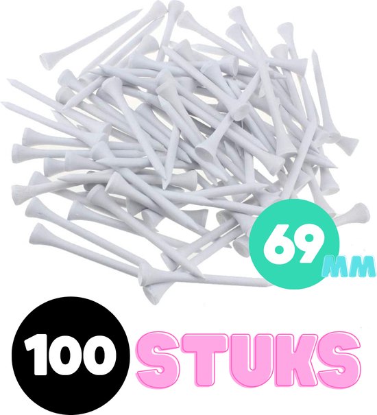Golf tees hout - 100 stuks - 69mm - Wit - Golf accesoires - Golfset - Golftees - Golftee - Golfaccesoires van A99 Golf