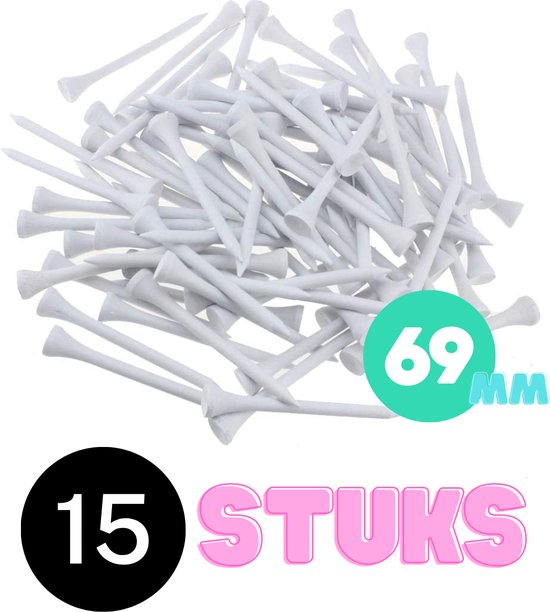 Golf tees hout - 15 stuks - 69mm - Wit - Golf accesoires - Golfset - Golftees - Golftee - Golfaccesoires van LifeGoods