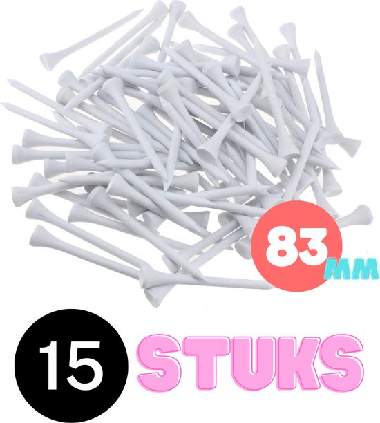 Golf tees hout - 15 stuks - 83mm - Wit - Golf accesoires - Golfset - Golftees - Golftee - Golfaccesoires van A-Players.